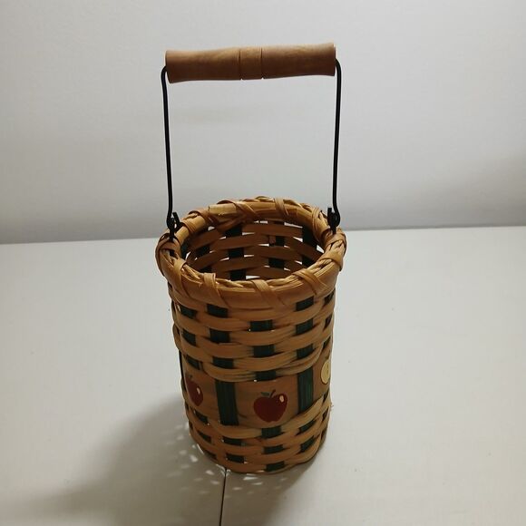 Set of 3 Hand Woven Rattan Wicker Apple Themed Baskets with Wood & Metal Handles - Picture 4 of 12